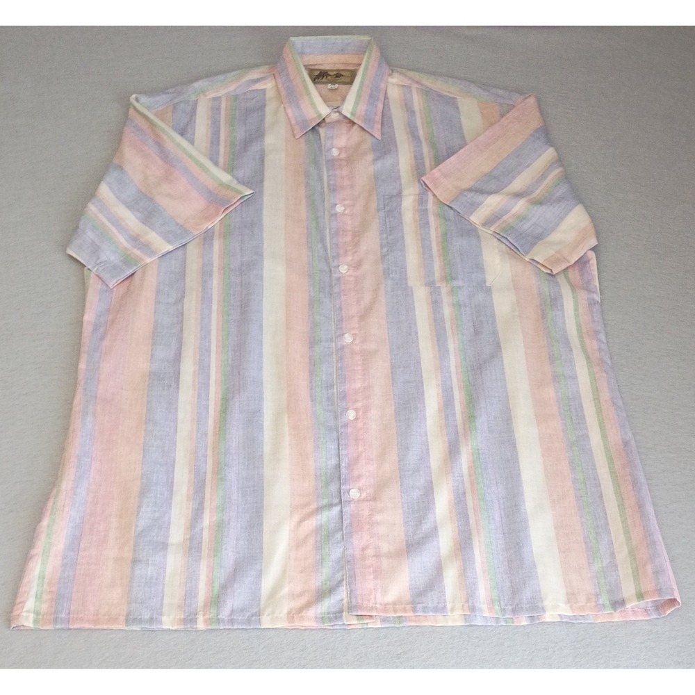 Vtg Fulton Street Button Up Mens M Short Sleeved Pastel Stripes USA Made 90s